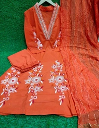 LCW 5695 *New Very Beautiful 3ps Set  cotton fabric Angrakha kurti pant and Chanderi  dupatta. - 2XL-44