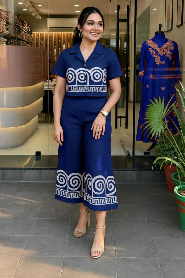 LCW 5696  New Design Launch*Beautiful cotton Cord set  With  Package:  - Blue, 2XL-44