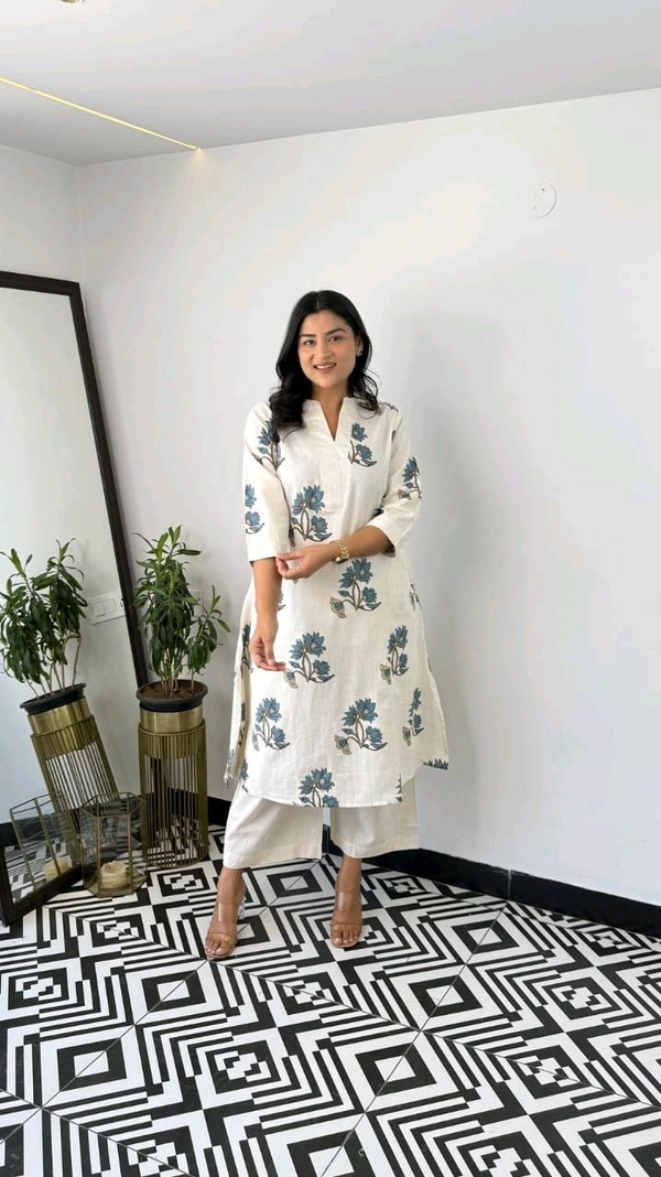 LCW 5703 *New  Floral Fine Pure cotton kurti pant set
Very Classy Designe Look

 - 2XL-44