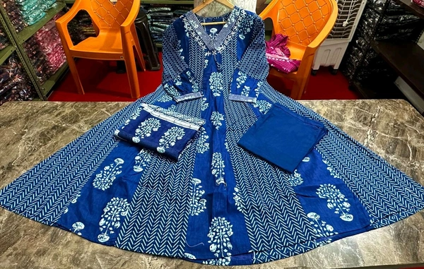 LCW 5705 *New lounch Cotton  A-line Kurta Pant Set  Hand work& embroidery* - Blue, XL-42