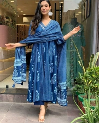 LCW 5705 *New lounch Cotton  A-line Kurta Pant Set  Hand work& embroidery* - Blue, 3XL-46