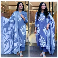 LCW 5706 Very Beautiful Heavy Cotton Kurti Pant & Dupatta Set Beautiful Heavy  Embroidery On Neck - M-38