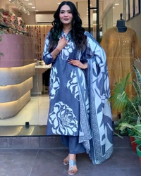 LCW 5706 Very Beautiful Heavy Cotton Kurti Pant & Dupatta Set Beautiful Heavy  Embroidery On Neck - 3XL-46