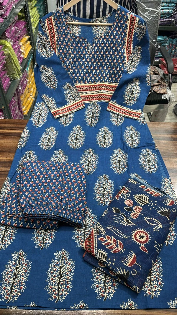 LCW 5707 New Heavy Pure Cotton Kurti With Pant 
 Sequence work  Dupatta - Blue, XL-42