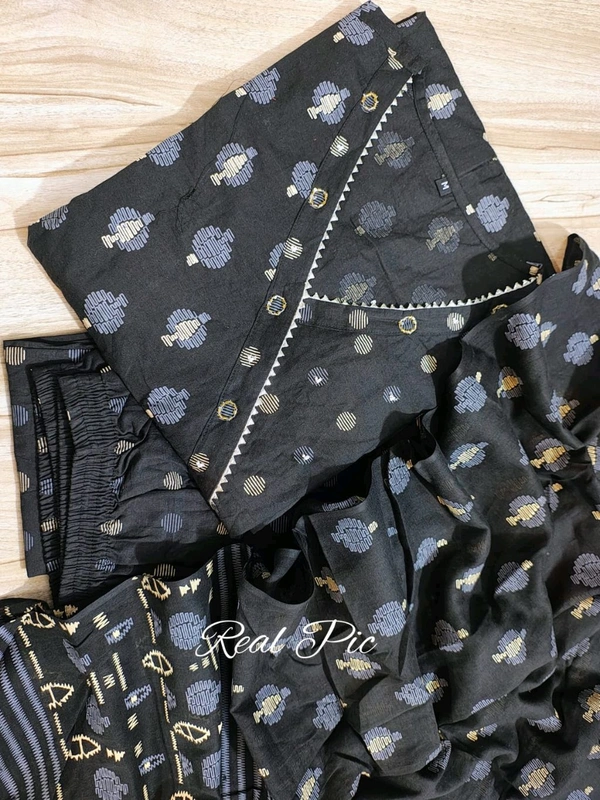 LCW 5708 Beautiful cotton embroidered anarkali style anagrakha three pcs set perfact  - Black, M-38