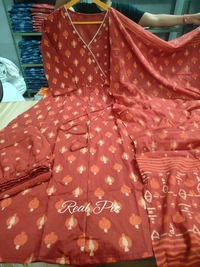 LCW 5708 Beautiful cotton embroidered anarkali style anagrakha three pcs set perfact  - Red, M-38