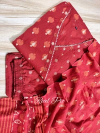 LCW 5708 Beautiful cotton embroidered anarkali style anagrakha three pcs set perfact  - Red, L-40