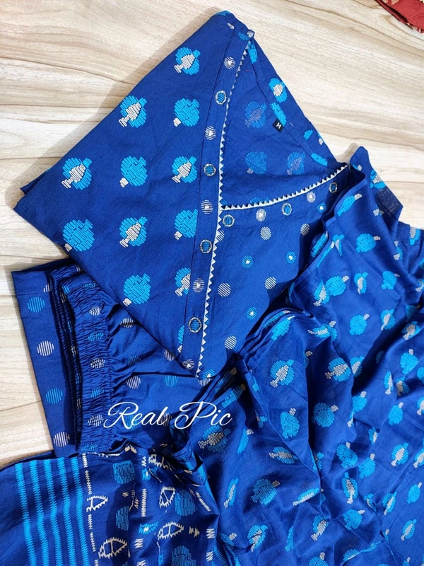 LCW 5708 Beautiful cotton embroidered anarkali style anagrakha three pcs set perfact  - Blue, M-38