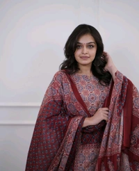 LCW 5709 *New beautiful Kurta Pant With  print dupatta sets Traditional wear Work Hand mirror work - Maroon, 3XL-46