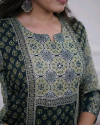 LCW 5709 *New beautiful Kurta Pant With print dupatta sets Traditional wear Work Hand mirror work - Dark green, M-38