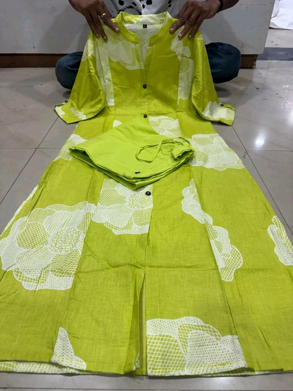 LCW 5711  Newest Jaipur print _cord -set 
*Featuring beautiful a line cord _set Jaipur print  border Design Less work Kurti with side pocket*
 - Green, 33XL-46