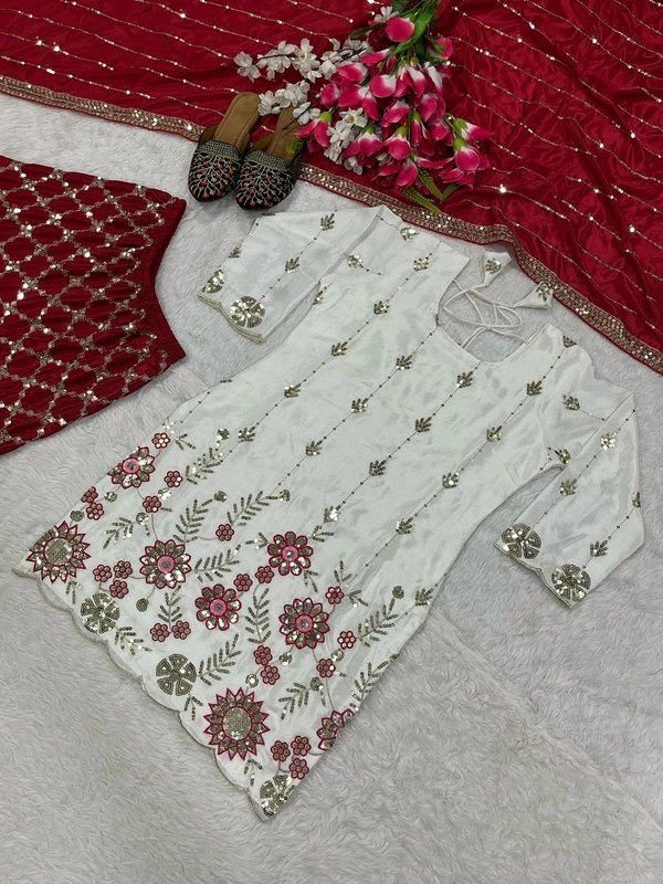 DSS 5714 New Designer Party Wear Look Top Heavy Chinnon Silk, Sharara Plazzo and Dupatta With Beautiful Embroidery Work - M-38