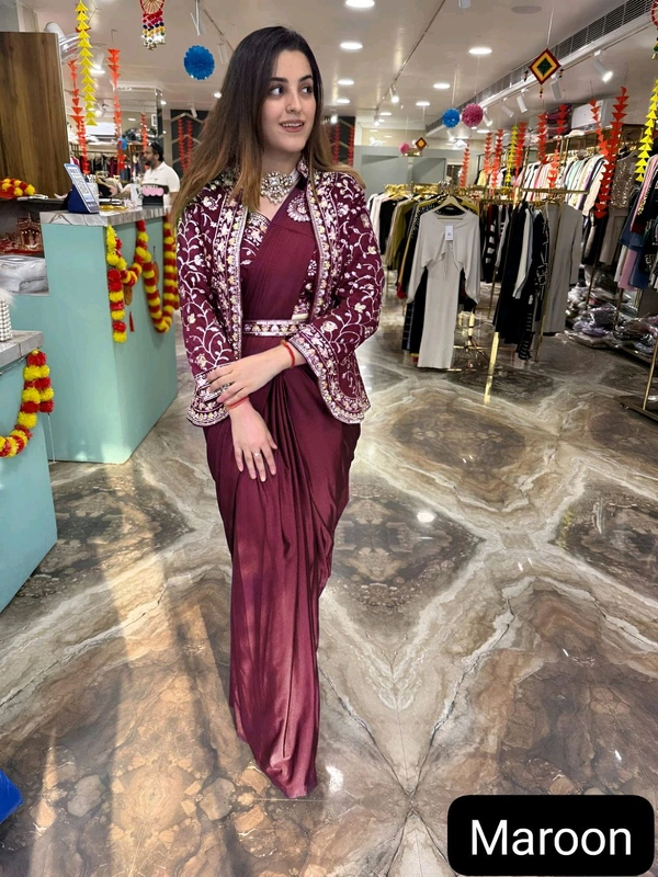 DSS 5715 New Ready To Wear Saree With Jacket Saree
Heavy Diamond Satin Silk With Multi Thread Embroidery With Patch Work Butta* - Maroon, 2XL-44