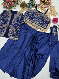 DSS 5715 New Ready To Wear Saree With Jacket Saree
Heavy Diamond Satin Silk With Multi Thread Embroidery With Patch Work Butta* - blue, 2XL-44