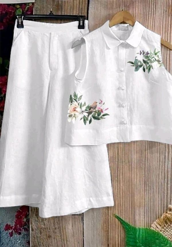 LCW 5726 New Digital Print Cotton Kurta Set  With Side Pocket - White, M-38