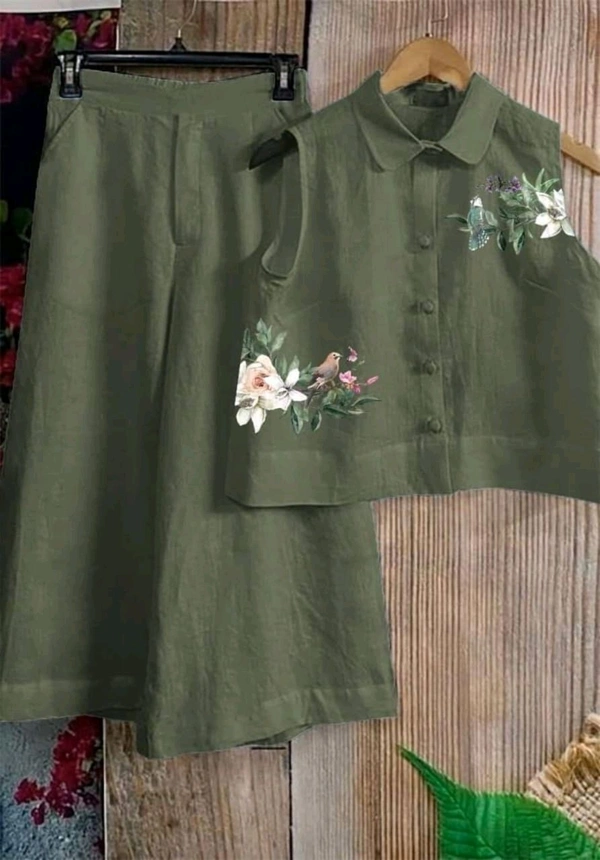 LCW 5726 New Digital Print Cotton Kurta Set  With Side Pocket - Green, L-40