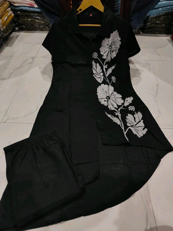 LCW 5727 New look  Embroidered Work Pure Cotton   Cord Set  - Black, L-40