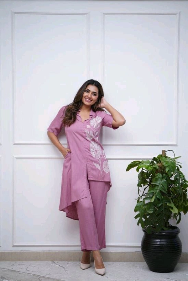 LCW 5727 New look  Embroidered Work Pure Cotton   Cord Set  - Pink, L-40