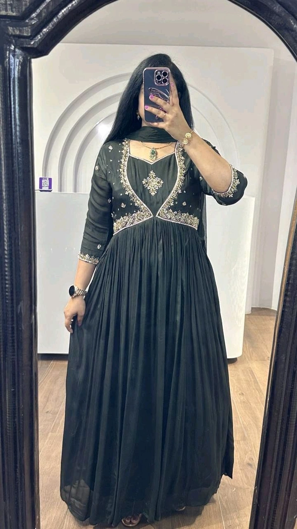 DSS 5731 Chinnion Anarkali with 
Jari Embroidery work for the yoke With beautiful Threads Embroidery - M-38