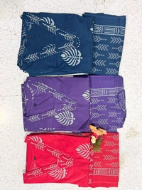 LCW 5735 New Cotton Kurti Pant Dupatta Set Beautiful Hand work Print With  Side Pocket  - Blue, L-40