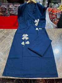 LCW 5736 Beautiful Cotton  cord-set Patch-work & embroidery  - Blue, L-40
