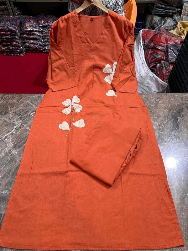 LCW 5736 Beautiful Cotton  cord-set Patch-work & embroidery  - Orange, L-40