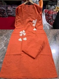 LCW 5736 Beautiful Cotton  cord-set Patch-work & embroidery  - Orange, XL-42
