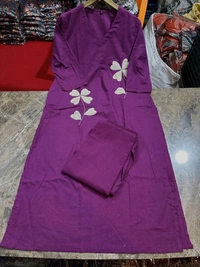 LCW 5736 Beautiful Cotton  cord-set Patch-work & embroidery  - Purple, 2XL-44