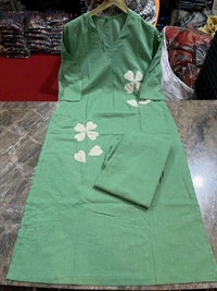 LCW 5736 Beautiful Cotton  cord-set Patch-work & embroidery  - Green, M-38