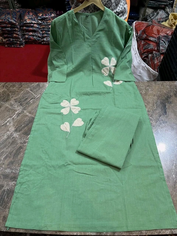 LCW 5736 Beautiful Cotton  cord-set Patch-work & embroidery  - Green, 3XL-46