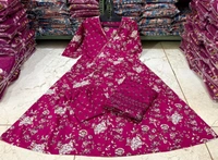 LCW 5745 New Full Heavy Cotton Anarkali Kurti With Pant  And Zari Work  - pink, 2XL-44