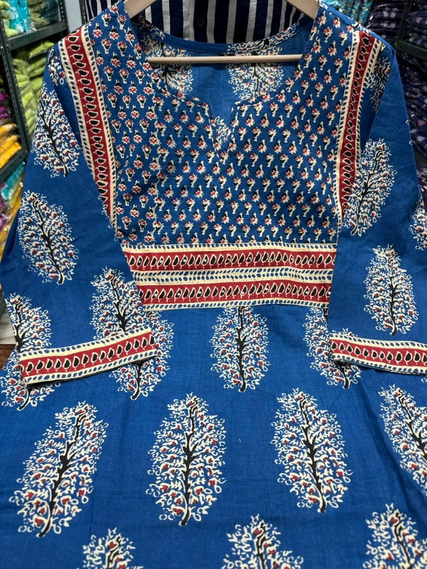 LCW 5747 New Heavy Cotton Kurti With Pant Dupatta Sequence Work  - Blue, XL-42
