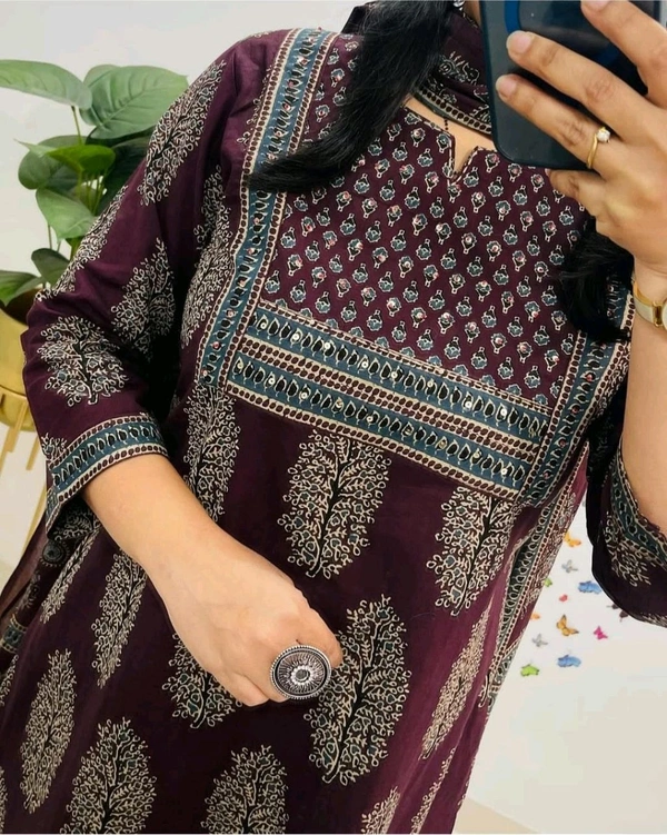 LCW 5747 New Heavy Cotton Kurti With Pant Dupatta Sequence Work  - Purple, M-38