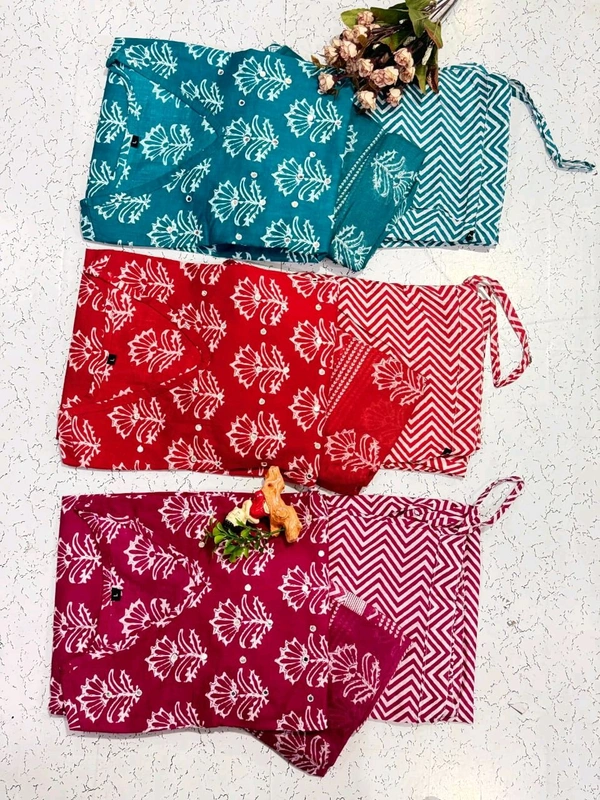 LCW 5749 New Beautiful Heavy Cotton Kurti Pant Dupatta Set Embroidery With Side Pocket     - Red, 2XL-44