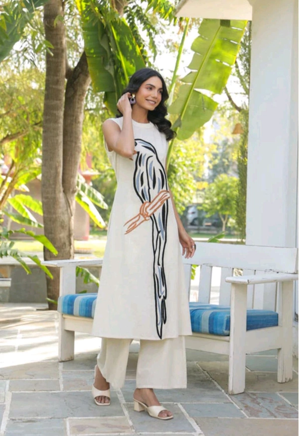 KD18  5752 New Embroidery Tota Cotton Flex Kurta Pant Set  - Black, L-40