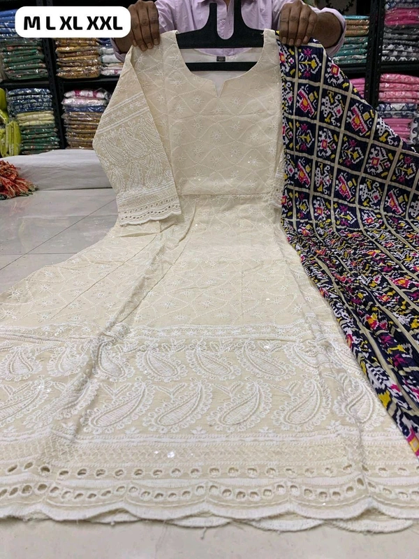 DSS 5765 NEW BEAUTIFUL COTTON  ANARKALI CHIKAN SEQVENS  GOWN WITH DUPATTA - Black, L-40