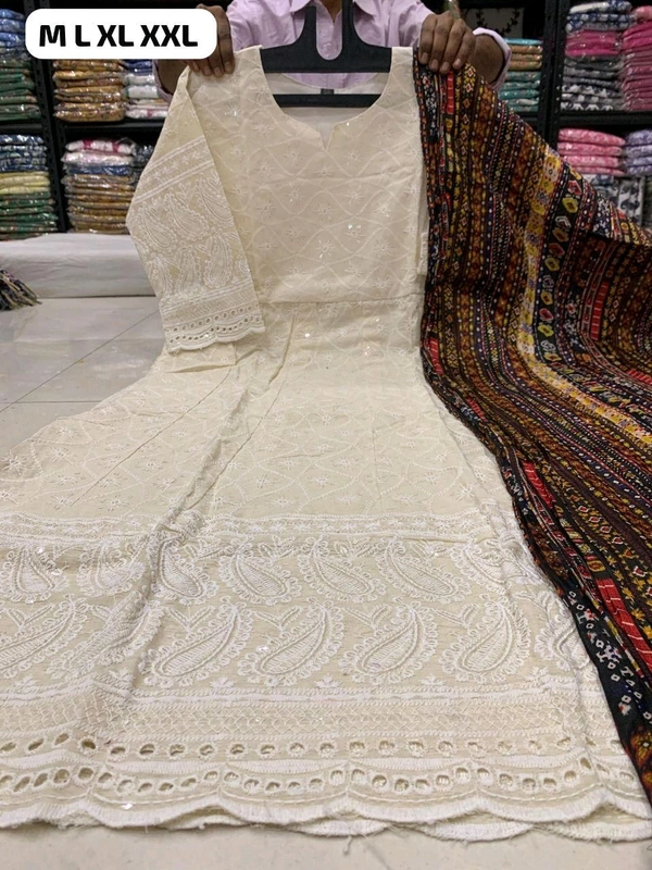 DSS 5765 NEW BEAUTIFUL COTTON  ANARKALI CHIKAN SEQVENS  GOWN WITH DUPATTA - Maroon, M-38