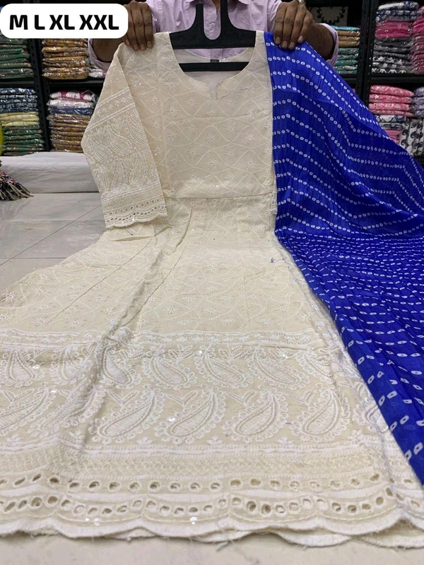 DSS 5765 NEW BEAUTIFUL COTTON  ANARKALI CHIKAN SEQVENS  GOWN WITH DUPATTA - Blue, M-38