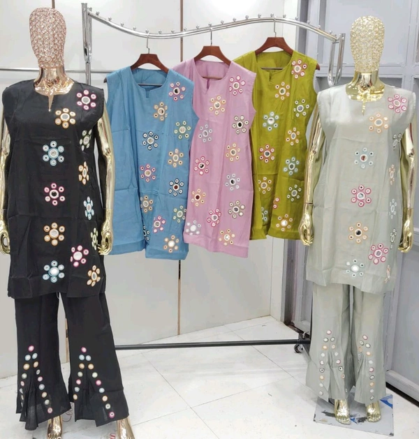 KD18  5769 *COTTON VATIGAN FABRIC MULTI HAND WORK  CORD SET - Gray, 2XL-44