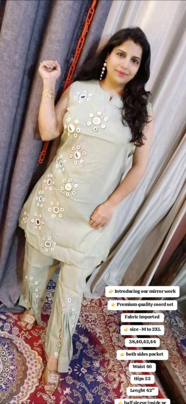 KD18  5769 *COTTON VATIGAN FABRIC MULTI HAND WORK  CORD SET - Green, 2XL-44
