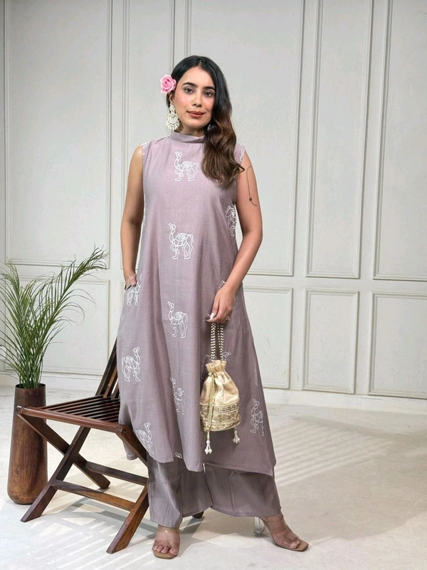 DSS 5770 New launched Aline plazo set Heavy vetican With camel thread work  - Gray, L-40