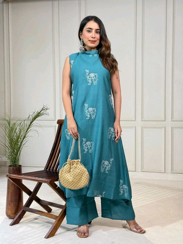DSS 5770 New launched Aline plazo set Heavy vetican With camel thread work  - Blue, M-38