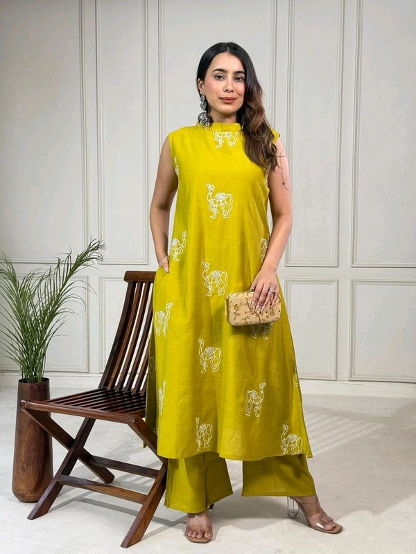 DSS 5770 New launched Aline plazo set Heavy vetican With camel thread work  - Gold, XL-42