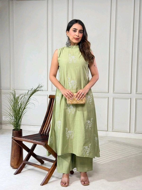 DSS 5770 New launched Aline plazo set Heavy vetican With camel thread work  - Pastel Green, 2XL-44