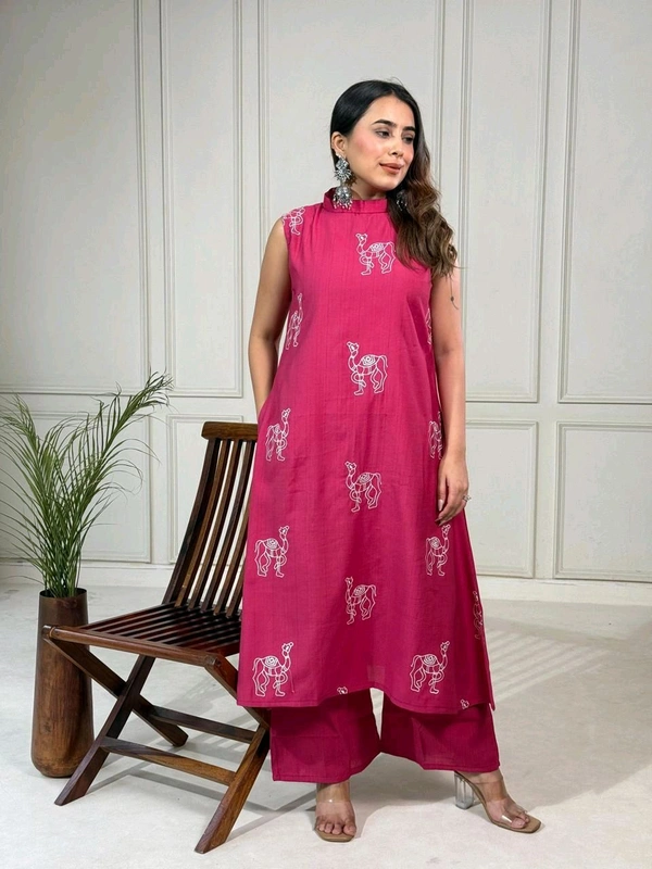 DSS 5770 New launched Aline plazo set Heavy vetican With camel thread work  - pink, 2XL-44