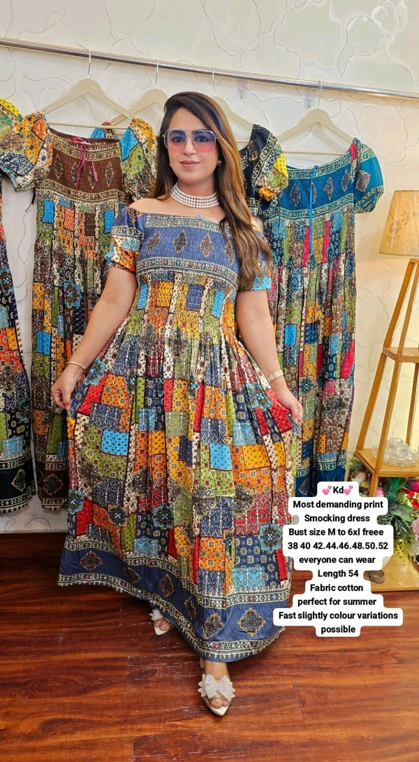 KD18  5771 Most demanding print Cotton 
Smocking dress  can wear  - Blue, 6XL-52