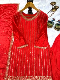 DSS 5773 NEW ĐĚSIGNER PARTY WEAR CHINON SILK TOP AND PANT PLAZZO. FANCY DUPPATA EMBROIDERY WORK - L-40