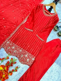 DSS 5773 NEW ĐĚSIGNER PARTY WEAR CHINON SILK TOP AND PANT PLAZZO. FANCY DUPPATA EMBROIDERY WORK - XL-42