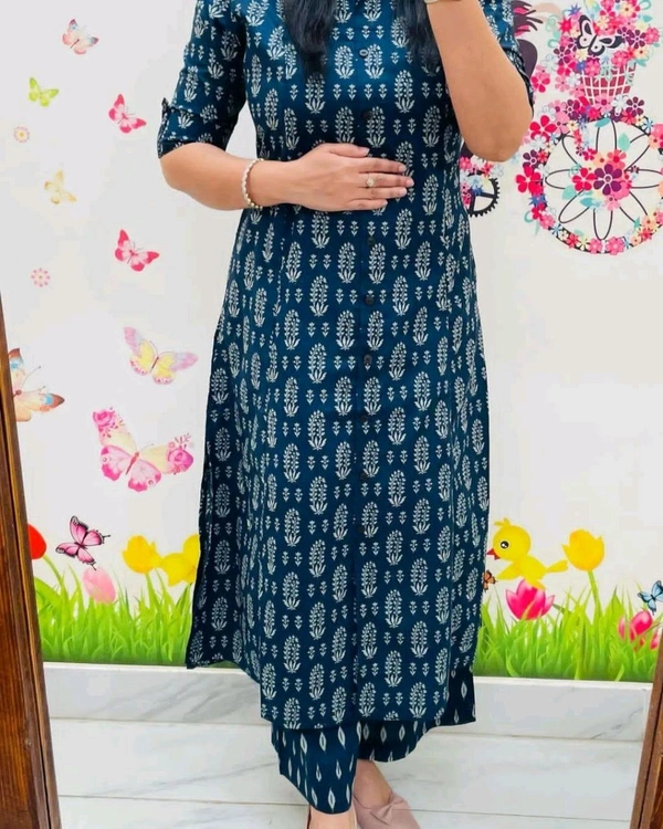 DSS 5775 New Designer Heavy Reyon Cotton Co-Ords Set With Digital Aline kurti pattern  - Blue, 3XL-46