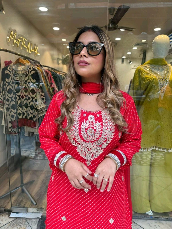 DSS 5779 New Party Wear Look Heavy Georgette With Embroidery Work  Top , Sarara With Dupatta  - Red, 2XL-44